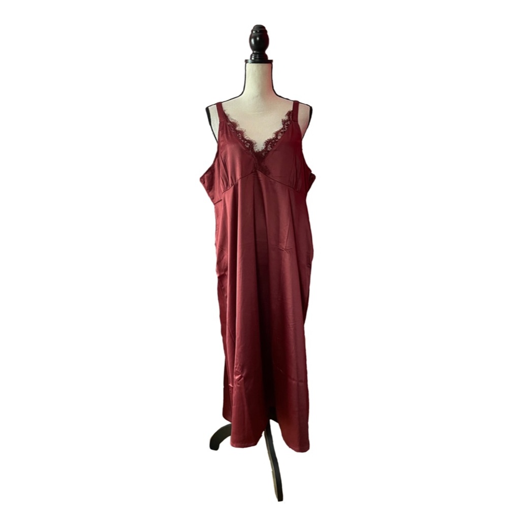 NWT Disturbia Red Medeina Lace Trim Satin Midi Slip Dress